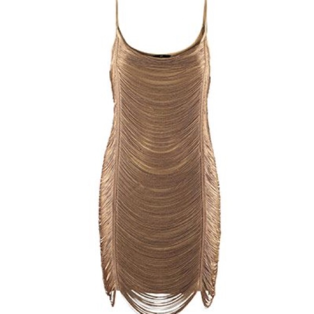 New H & M Elegant Fringe Brown Flapper Dress M